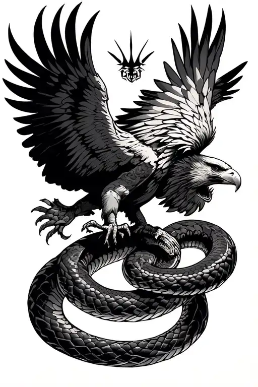 Big Eagle Fighting Snake Wrapped Around The Arm Sleeve