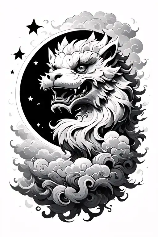 Foo Dog Moon Cloud Filled Sky