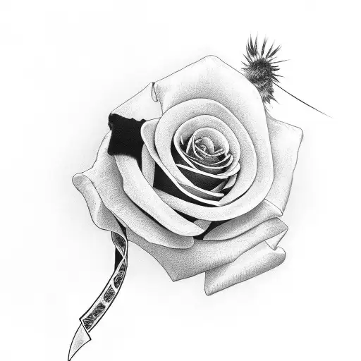 Cancer Ribbon Wrapped With Black Roses And Scottish Thistles