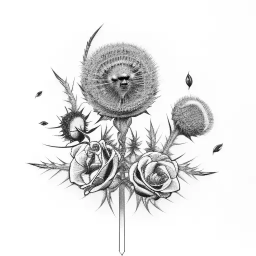 Cancer Ribbon With Black Roses And Scottish Thistles In The Background