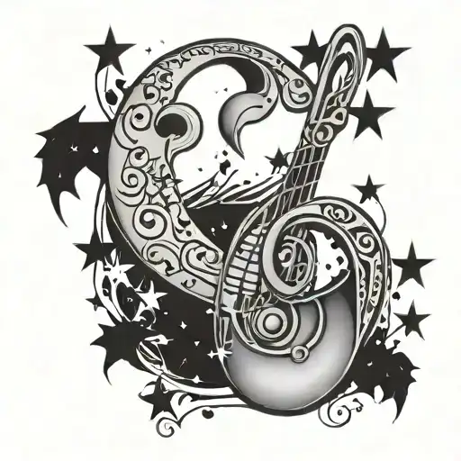 A Tattoo Design Combining Musical Notes With A Sleeping Moon And Stars