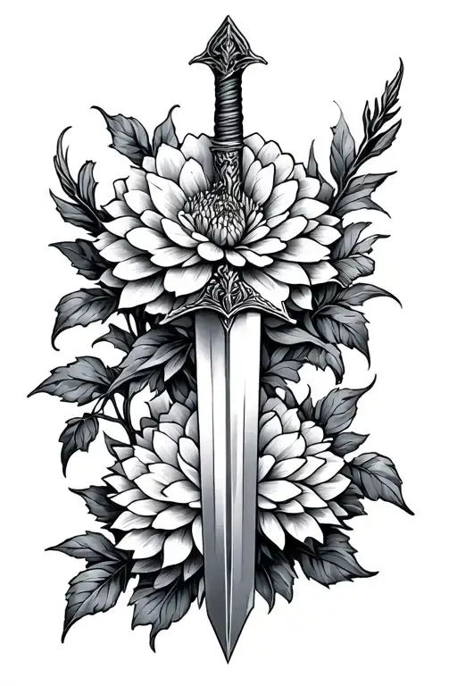 Acanthus And Dahlias With Small Sword And Arrow