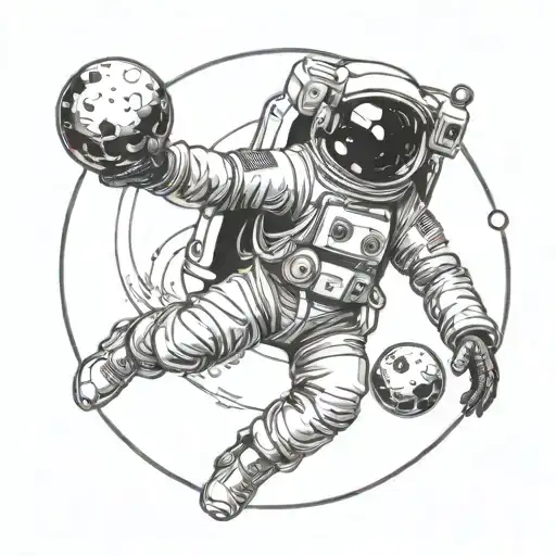 Astronaut Discoball Head Saturn Ring Around Head Leaping In Space