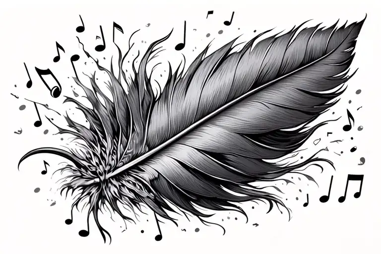 Feather With Music Notes Breaking Away