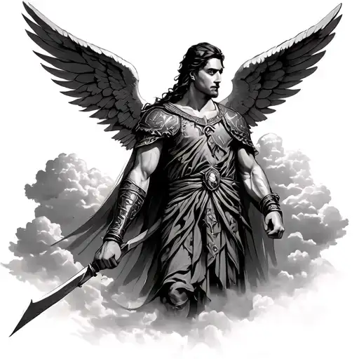 Tapestry Of A Warrior With Angel Wings Amongst Clouds