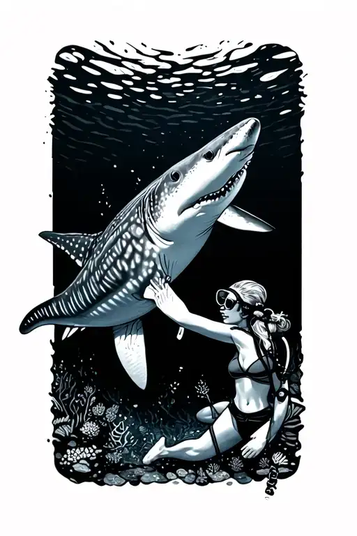 Woman Scuba Diving With Whale Shark Swimming