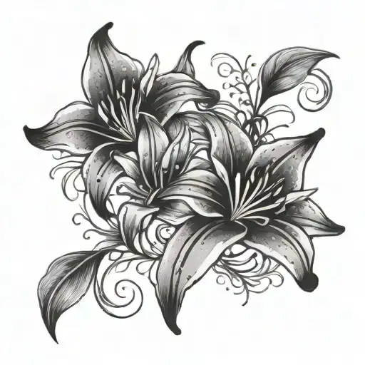 Lily Flower And Stars With Vines