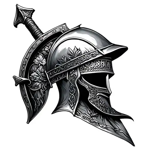 Rome Warrior Helmet On A Sword