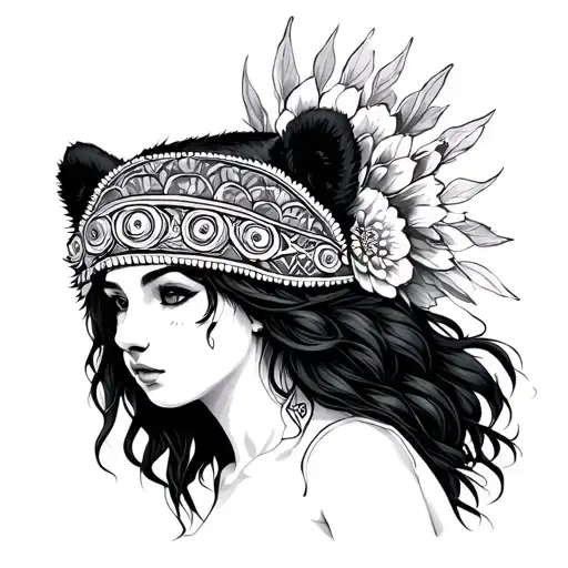 Woman With Bear Headdress