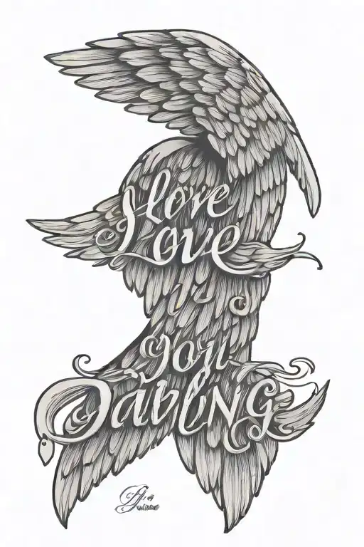 Minimalist Angel Wings With Simple Cursive That Says I Love You Darling