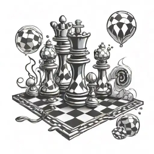 Dark Chess Board With Fighting Pieces Falling