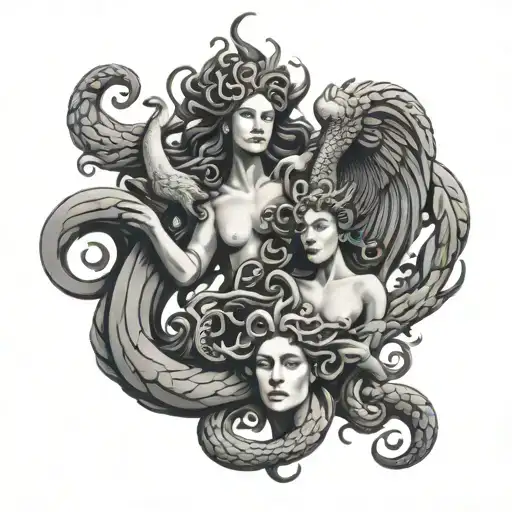 Medusa And Phoenix Rising From The Ashes