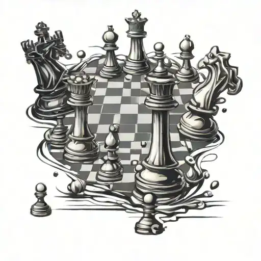 Dark Realistic Chess Board With Fighting Pieces Falling