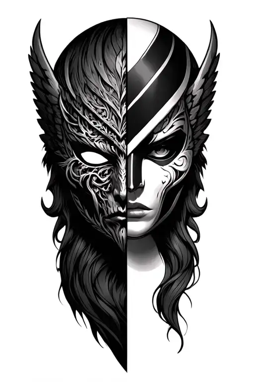 Harlrlekin Mask Half Angel Half