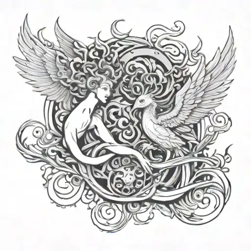 Medusa And Phoenix Rising From The Ashes Representing