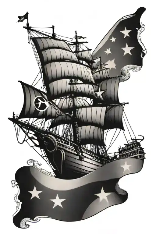 Patriotic American Flag Background With Portuguese Ship Imagery