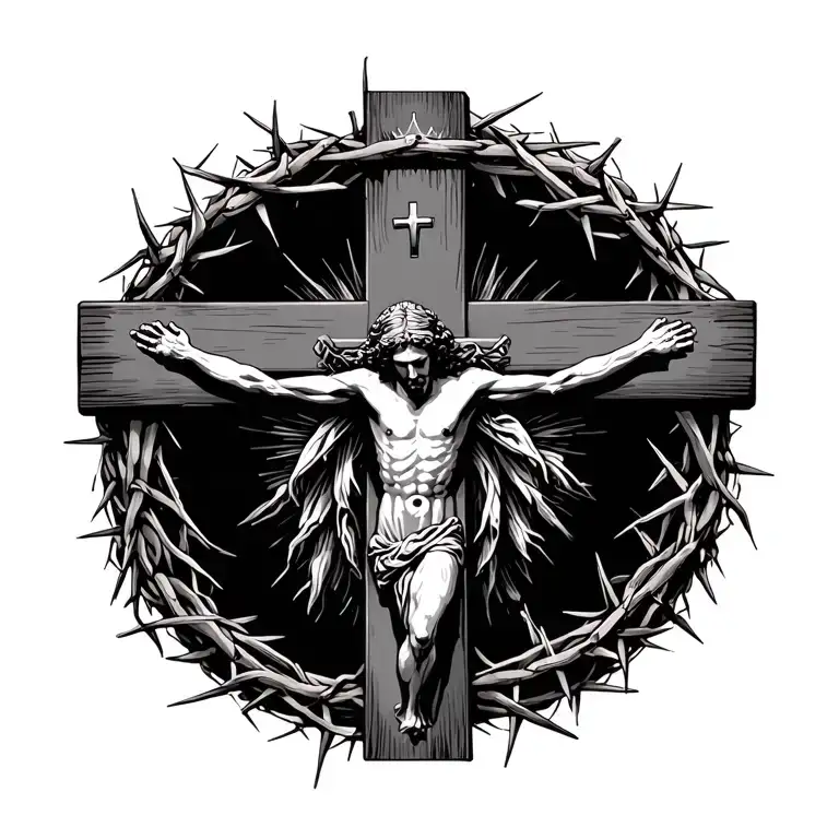 Simple Crucifix With Crown Of Thorns