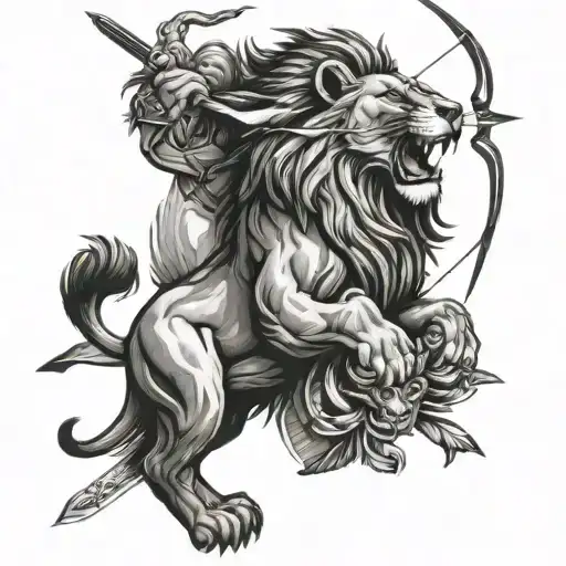 Lion With Archer Shooting An Arrow