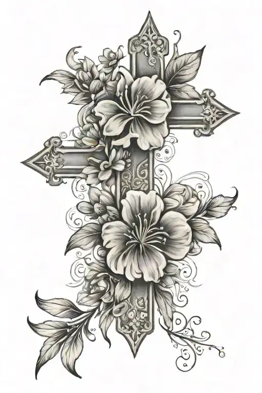 Cross And Birth Month Flowers