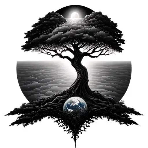 Tree Of Life With The Heavens Shown At The Top Of The Tree And Earth Shown On The Bottom Of The Tree