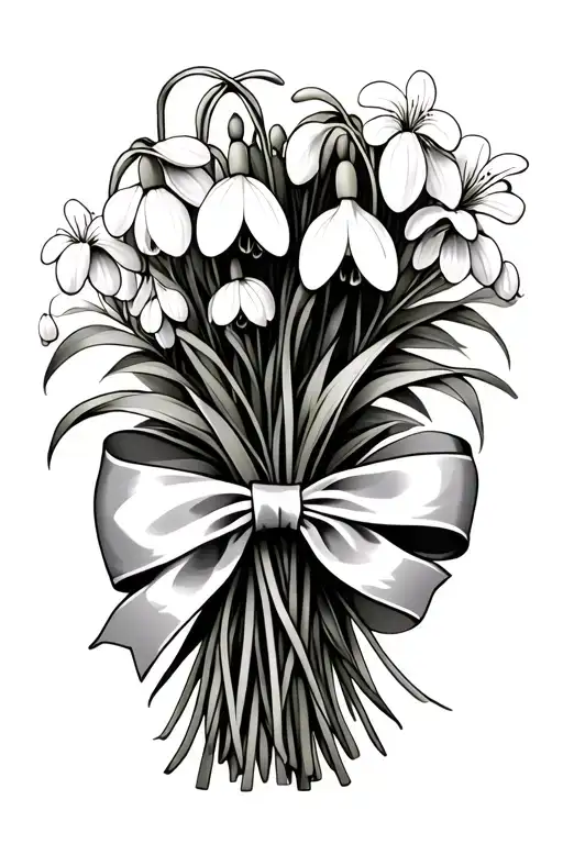 Snowdrop And Lilly Of The Valley Bouquet Tied Together With A Ribbon