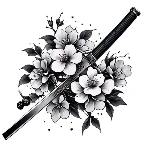 Broken Katana With Cherry Blossoms