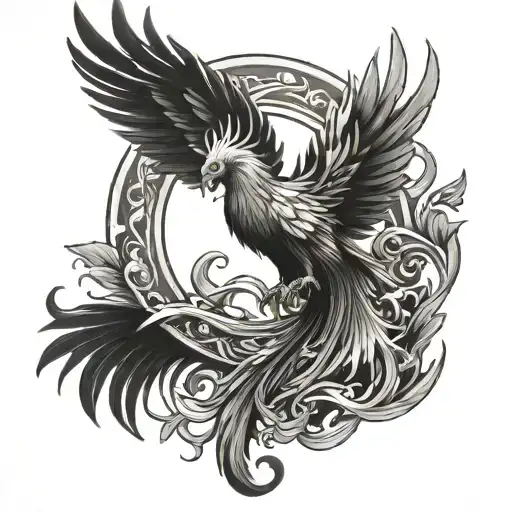 A Phoenix With A Sun On The Back Ground