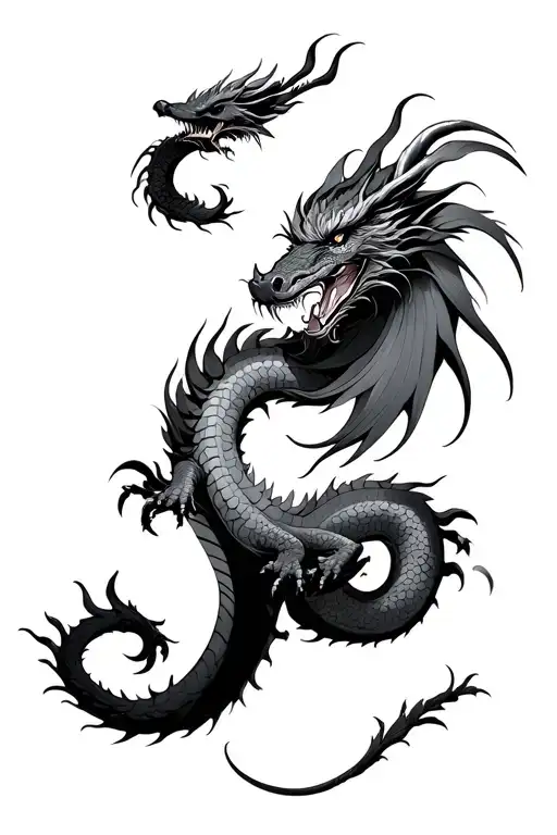 A Black-and-white Ink Illustrations Featuring Eastern Dragon
