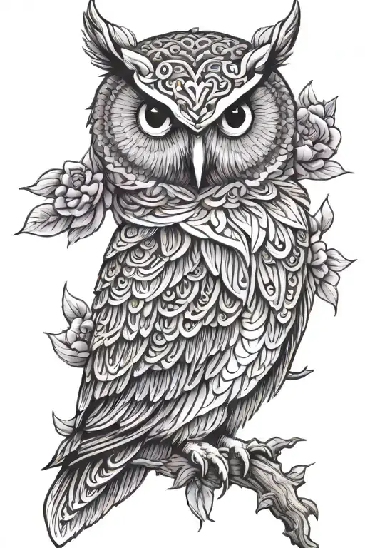 Owl Mandala Tattoo With Purple Eyes Design