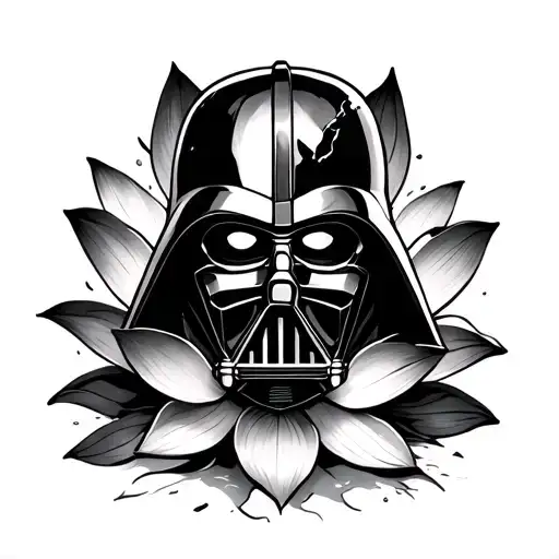 Lotus Flower Under Half Destroyed Darth Vader Mask