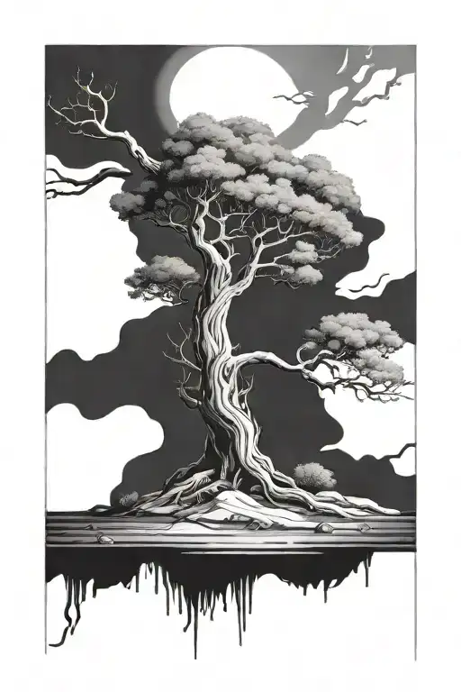 A Tree In The Distance With A River Running Out From The Base Towards The Viewer