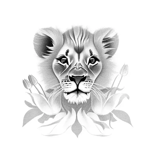 Lion Cub With Tulips