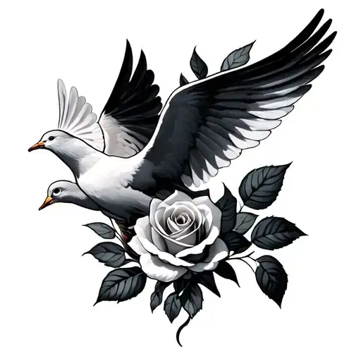 Dove Flying And Rose