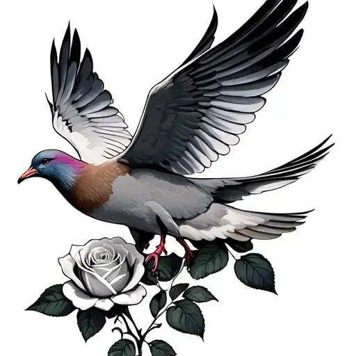 One Dove Flying And Rose