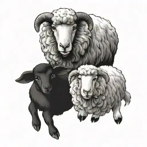 Two Sheep One Cat Playing