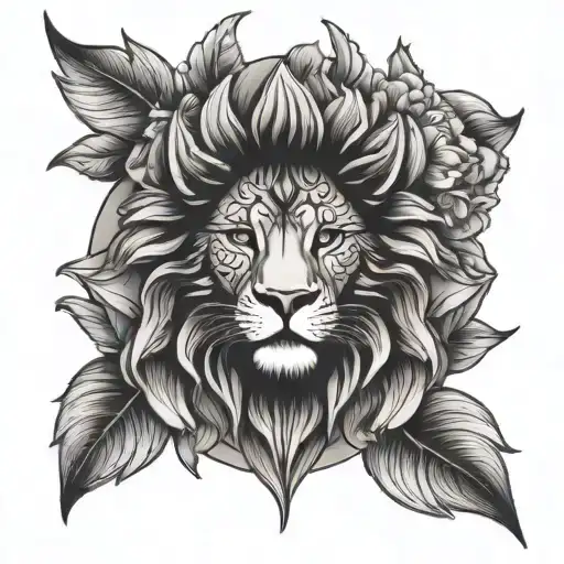 Lion Flower Mandala Design Incorporating