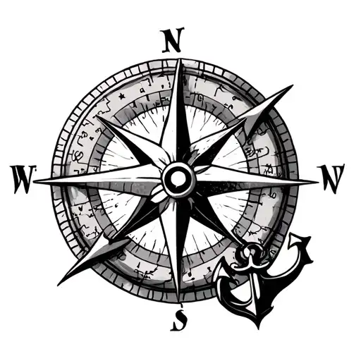 Map Star Compass Anchor Tattoo Design