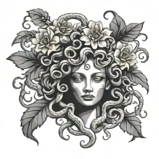 Medusa Head With Flowers Seen From The Front