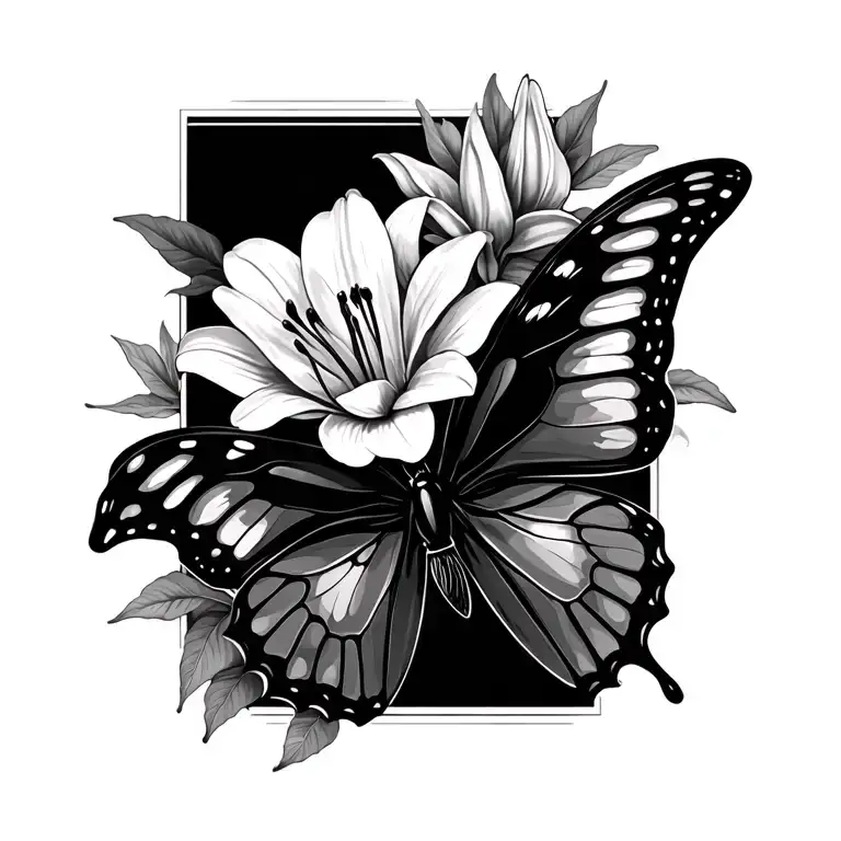 Butterfly And Lily Flower