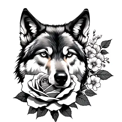 Wolf And Rose Blooming