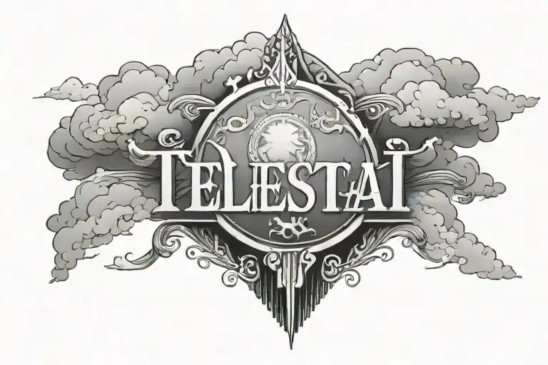 The Word Tetelestai In The Center Surrounded By Clouds