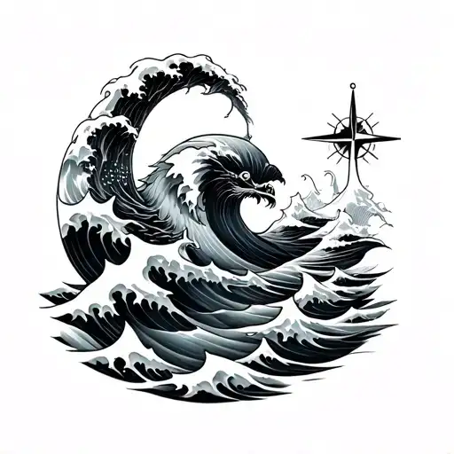Umibozu With Waves And Compass