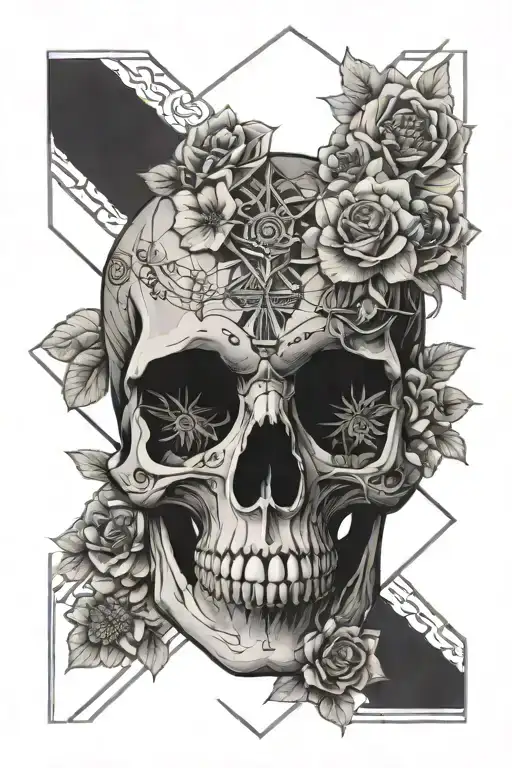 Skull Geometric With Third Eye An Floral Connections
