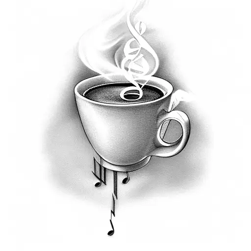 Coffee Cup With Smoke Forming Musical Notes
