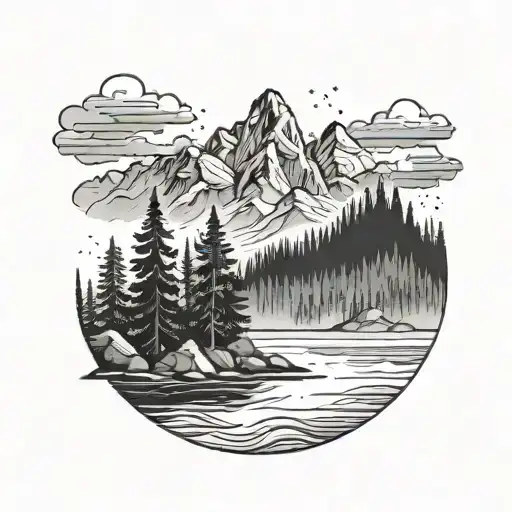 Mountain Scene With Lake And Forest