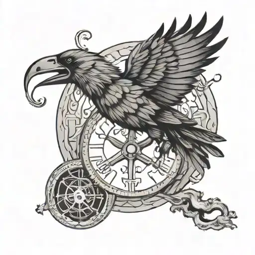 Valhalla Vegvisir Symbol Intertwined And Crow Perched