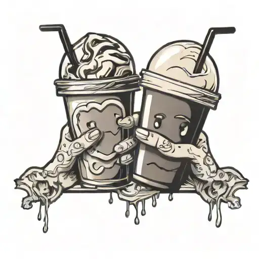 Two Cartoons Iced Coffees Holding Hands With And Black