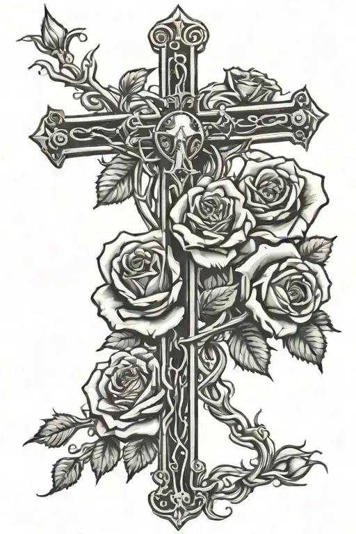 Cross And Jesus Roses Intertwined Representing