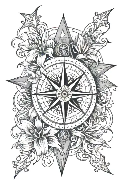 Lillies With Nautical Star Compass Surrounded
