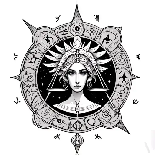 Zodiac Libra Tattoo Design Incorporating Elements